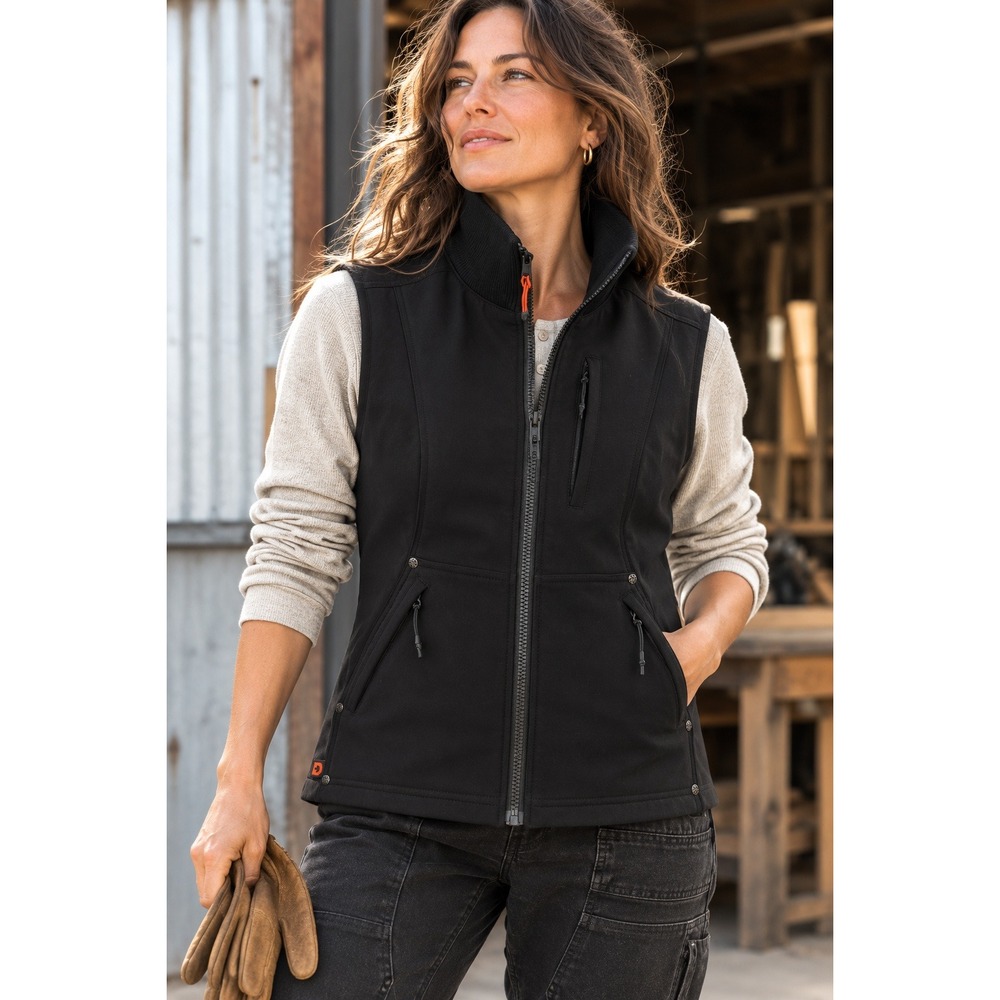 Dovetail Workwear Givens Softshell Vest Flannel Lined Stretch Utility Black M